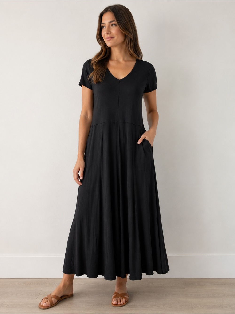 Peruvian Connection Black Hannah Maxi Dress Size Medium Pima Cotton Modal Jersey